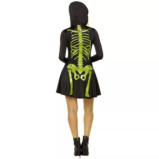Adult Neon Green Skeleton Hooded Dress - US 3970