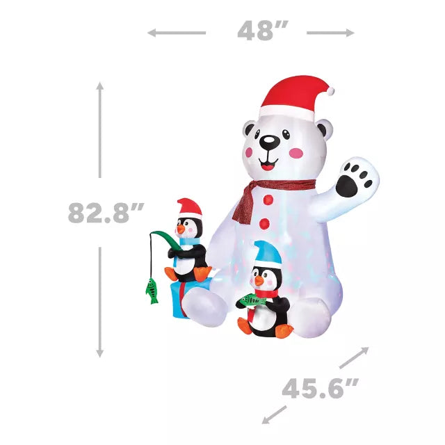 6 Ft 11 In Light-Up Animated Polar Bear with Penguins Inflatable Decoration - US 8346