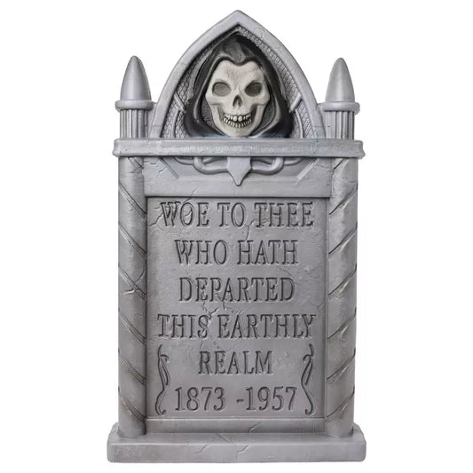 24 Inch Light-Up Woe To Thee Grim Reaper Animated Tombstone Blow Mold - US 8508