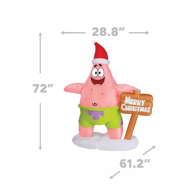 6 Ft Light-Up Patrick Star Christmas Inflatable Decoration - SpongeBob SquarePants - US 7342