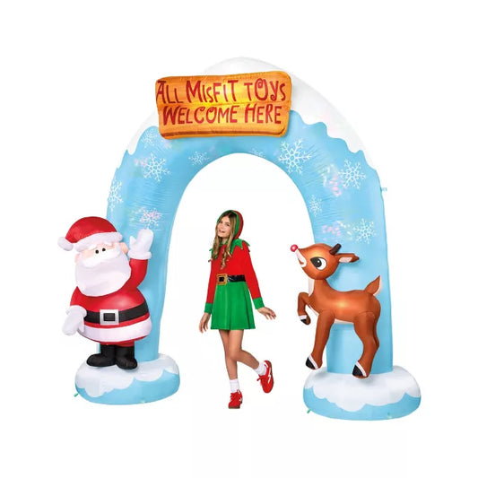 9 Ft 5 In Light-Up Rudolph and Santa Archway Inflatable Decoration - Rudolph the Red-Nosed Reindeer - US 1673