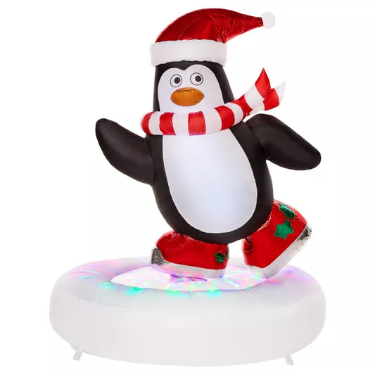 4 Ft Light-Up Spinning Skate Penguin Inflatable Decoration - US 8774