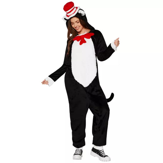 Adult Cat in the Hat Jumpsuit Plus Size Costume - US 0208