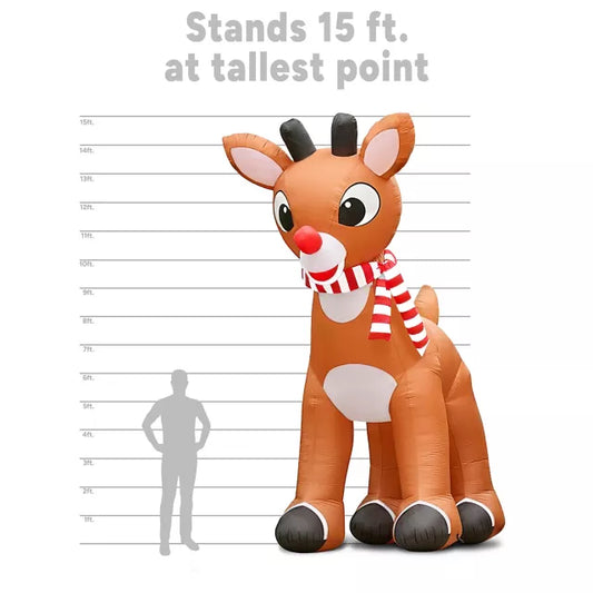 15 Ft Light-Up Rudolph Inflatable Decoration - Rudolph the Red-Nosed Reindeer - US 9688