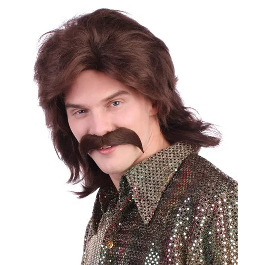 '70s Brown Wig With Mustache - US 3416
