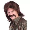 '70s Brown Wig With Mustache - US 3416