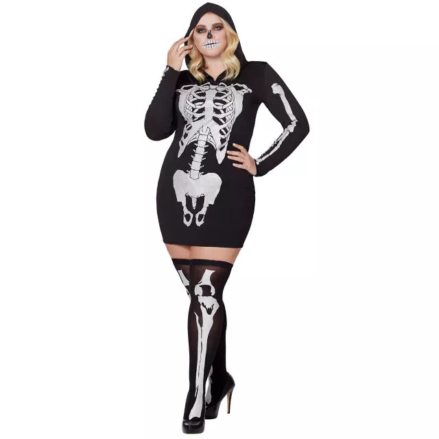 Adult Hooded Holographic Skeleton Costume - US 4060
