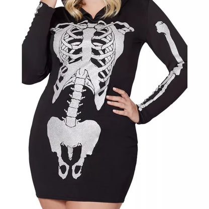Adult Hooded Holographic Skeleton Costume - US 4060