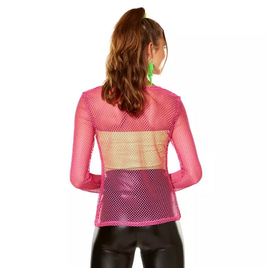 '80s Pink Long Sleeve Mesh Top - US 7120
