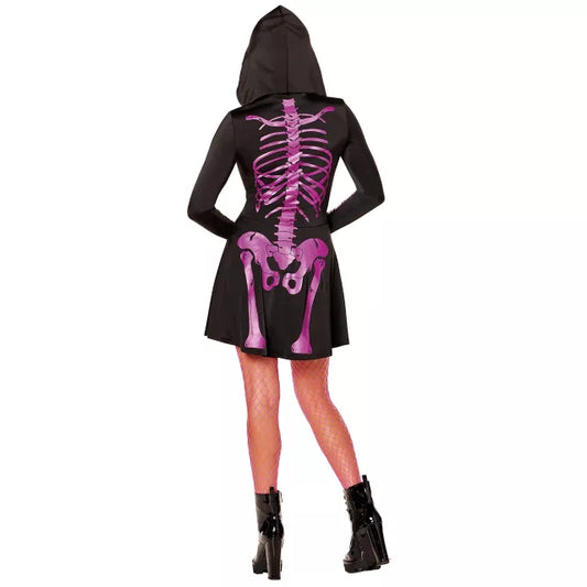 Adult Neon Pink Skeleton Hooded Dress - US 5318