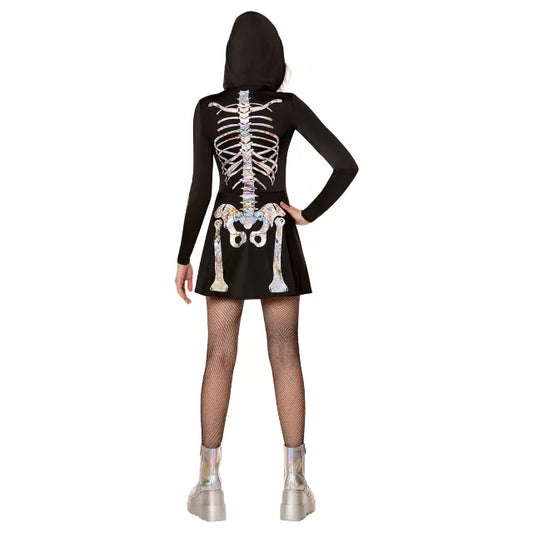 Adult Holographic Skeleton Hooded Dress - US 9669