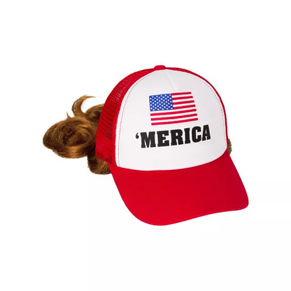 'Merica Trucker Hat with Attached Wig - US 7457