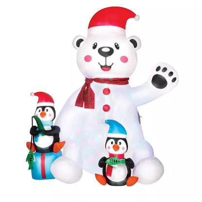 6 Ft 11 In Light-Up Animated Polar Bear with Penguins Inflatable Decoration - US 8346