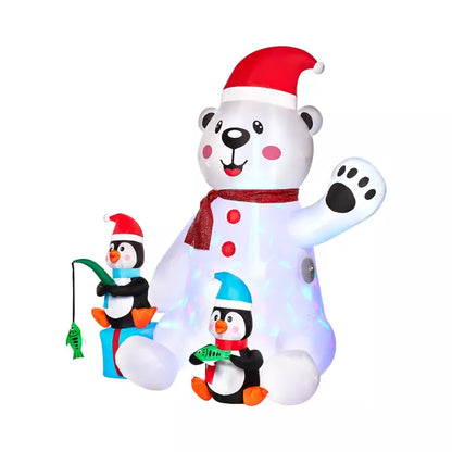 6 Ft 11 In Light-Up Animated Polar Bear with Penguins Inflatable Decoration - US 8346