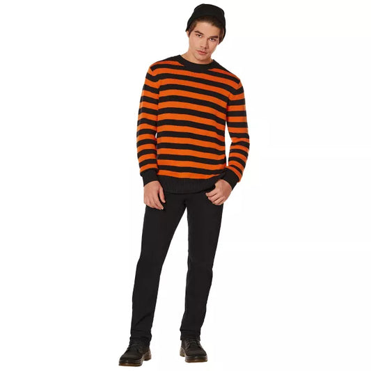 Adult Orange and Black Striped Sweater - US 5621