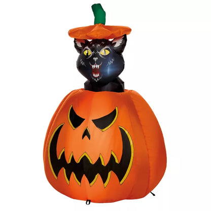 3 Ft 7 In Light-Up Animated Rising Pumpkin Cat Inflatable Decoration - US 8746