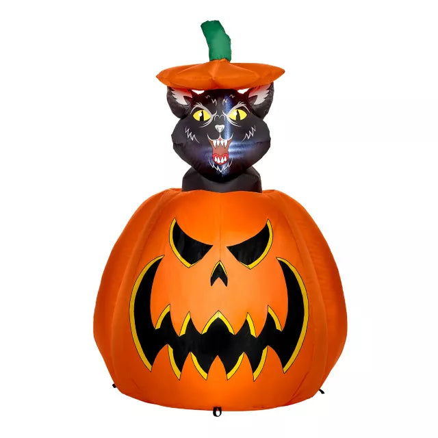 3 Ft 7 In Light-Up Animated Rising Pumpkin Cat Inflatable Decoration - US 8746