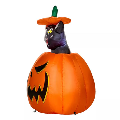 3 Ft 7 In Light-Up Animated Rising Pumpkin Cat Inflatable Decoration - US 8746