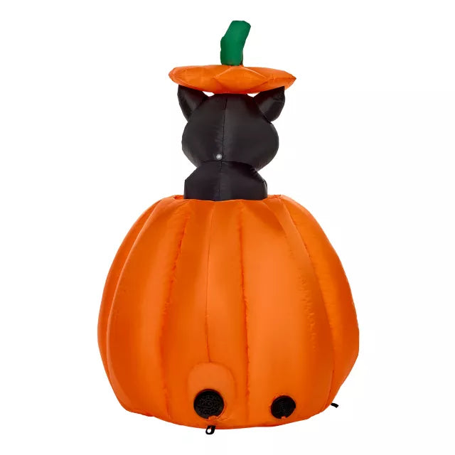 3 Ft 7 In Light-Up Animated Rising Pumpkin Cat Inflatable Decoration - US 8746