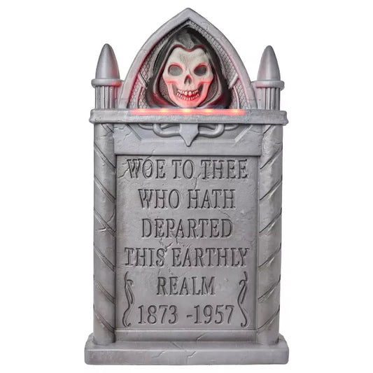 24 Inch Light-Up Woe To Thee Grim Reaper Animated Tombstone Blow Mold - US 8508