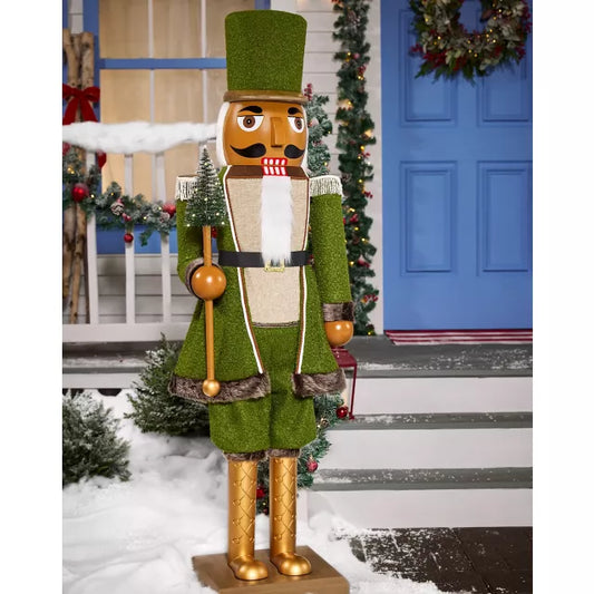 5 Ft 3 In Collapsible Animated Green Bouclé Nutcracker - US 9645