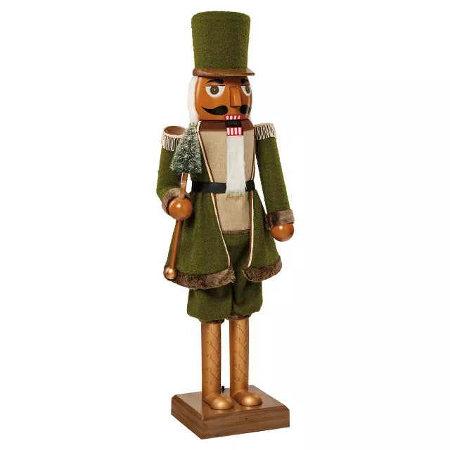 5 Ft 3 In Collapsible Animated Green Bouclé Nutcracker - US 9645