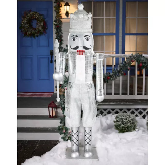 7 Ft Silver Bling Bluetooth Compatible Nutcracker Animatronic - US 1077