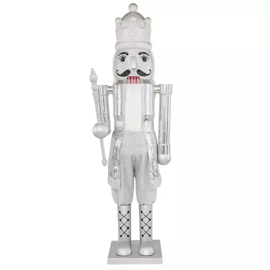 7 Ft Silver Bling Bluetooth Compatible Nutcracker Animatronic - US 1077