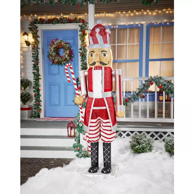 7 Ft Candy Cane Bling Bluetooth Compatible Nutcracker Animatronic - US 0762
