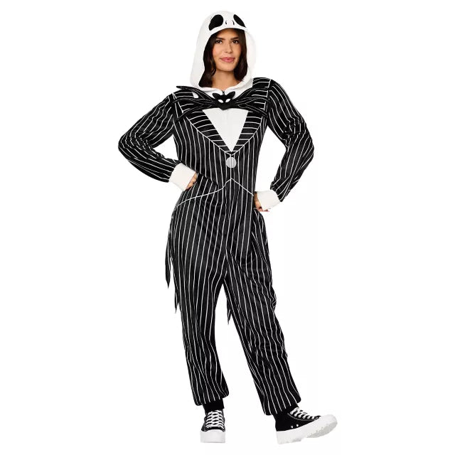 Adult Jack Skellington Hooded Plush Jumpsuit Costume - The Nightmare Before Christmas - US 4412
