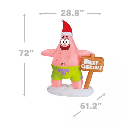 6 Ft Light-Up Patrick Star Christmas Inflatable Decoration - SpongeBob SquarePants - US 7342