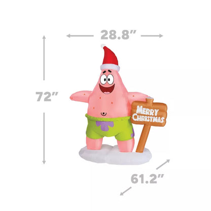 6 Ft Light-Up Patrick Star Christmas Inflatable Decoration - SpongeBob SquarePants - US 7342