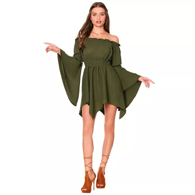 Adult Olive Green Short Peasant Dress - US 6920
