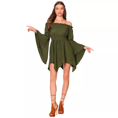Adult Olive Green Short Peasant Dress - US 6920