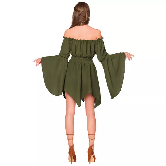Adult Olive Green Short Peasant Dress - US 6920