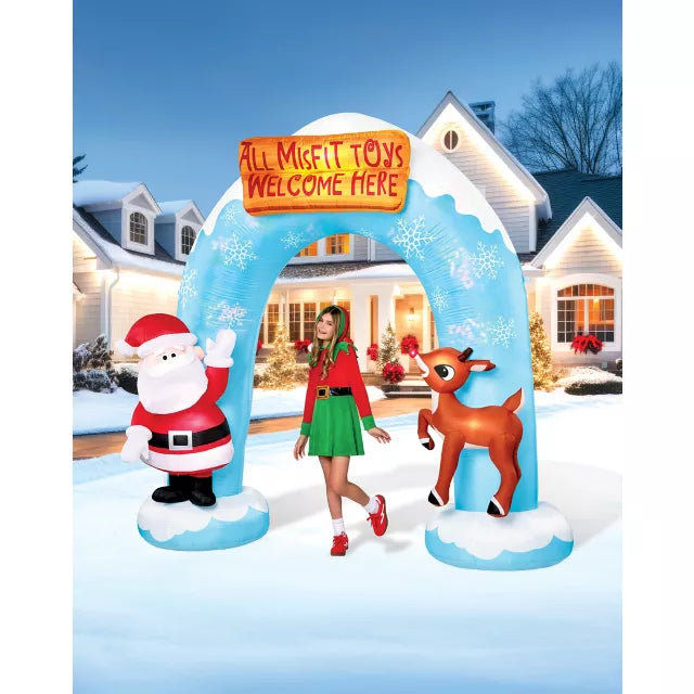 9 Ft 5 In Light-Up Rudolph and Santa Archway Inflatable Decoration - Rudolph the Red-Nosed Reindeer - US 1673