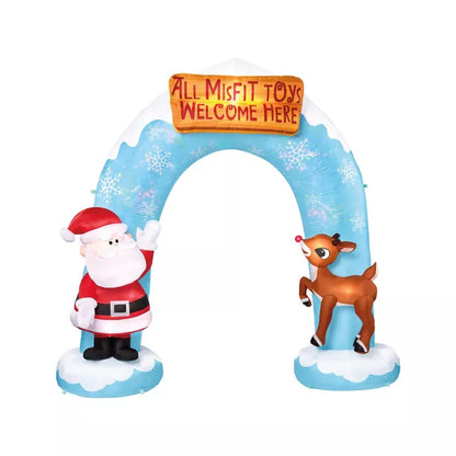 9 Ft 5 In Light-Up Rudolph and Santa Archway Inflatable Decoration - Rudolph the Red-Nosed Reindeer - US 1673