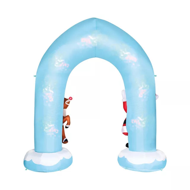 9 Ft 5 In Light-Up Rudolph and Santa Archway Inflatable Decoration - Rudolph the Red-Nosed Reindeer - US 1673