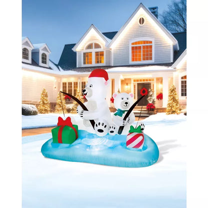5 Ft Light-Up Fishing Polar Bears Inflatable Decoration - US 7777