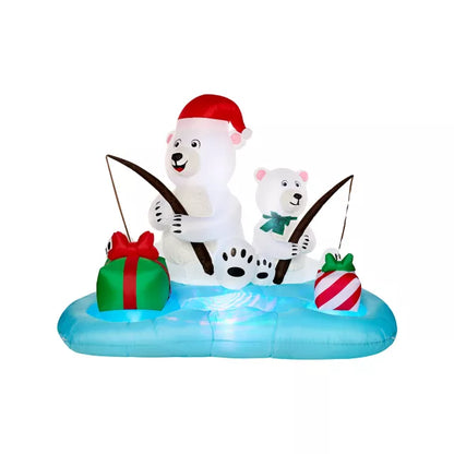 5 Ft Light-Up Fishing Polar Bears Inflatable Decoration - US 7777