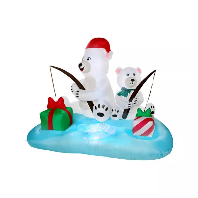 5 Ft Light-Up Fishing Polar Bears Inflatable Decoration - US 7777