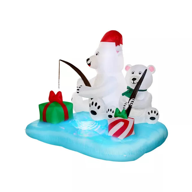 5 Ft Light-Up Fishing Polar Bears Inflatable Decoration - US 7777