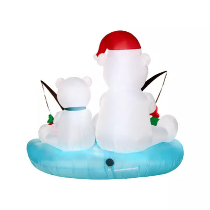 5 Ft Light-Up Fishing Polar Bears Inflatable Decoration - US 7777