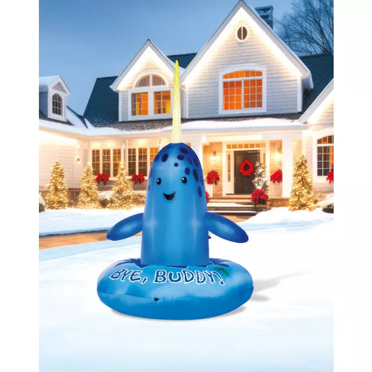 8 Ft 2 In Light-Up Narwhal Inflatable Decoration - Elf - US 4450