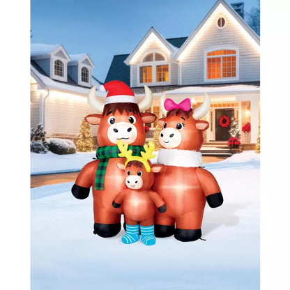 4 Ft Light-Up Highland Cow Family Inflatable Decoration - US 1455