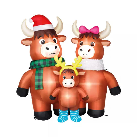 4 Ft Light-Up Highland Cow Family Inflatable Decoration - US 1455