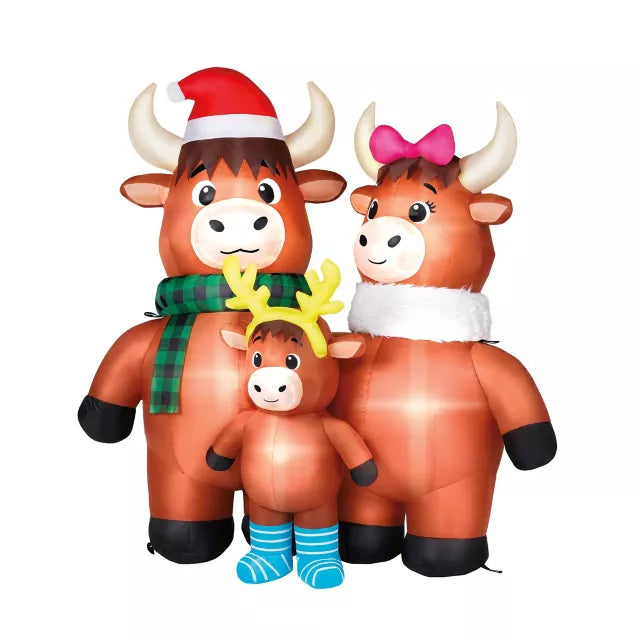 4 Ft Light-Up Highland Cow Family Inflatable Decoration - US 1455